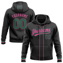 Load image into Gallery viewer, Custom Stitched Black Kelly Green-Pink Baseball Pullover Sweatshirt Hoodie
