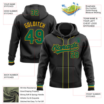 Custom Stitched Black Kelly Green-Gold Baseball Pullover Sweatshirt Hoodie