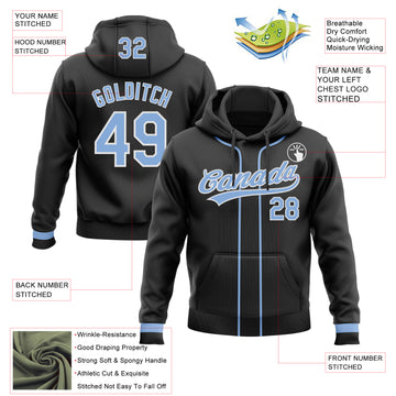 Custom Stitched Black Light Blue-White Baseball Pullover Sweatshirt Hoodie