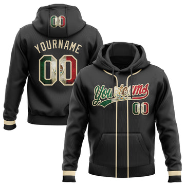 Custom Stitched Black Vintage Mexican Flag-Cream Baseball Pullover Sweatshirt Hoodie