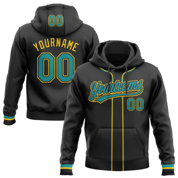 Custom Stitched Black Teal-Yellow Baseball Pullover Sweatshirt Hoodie