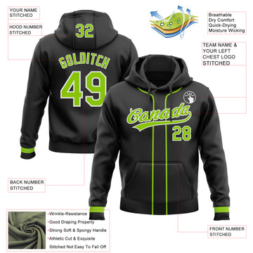 Custom Stitched Black Neon Green-White Baseball Pullover Sweatshirt Hoodie