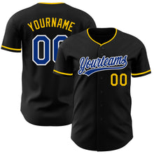 Load image into Gallery viewer, Custom Black Royal Yellow-White Authentic Baseball Jersey
