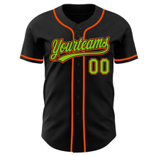 Load image into Gallery viewer, Custom Black Neon Green-Orange Authentic Baseball Jersey
