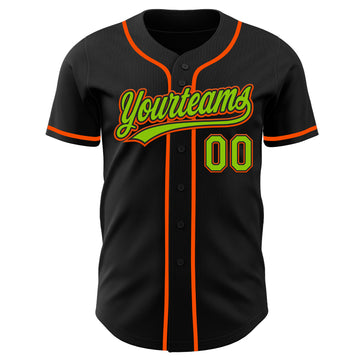 Custom Black Neon Green-Orange Authentic Baseball Jersey