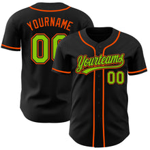 Load image into Gallery viewer, Custom Black Neon Green-Orange Authentic Baseball Jersey
