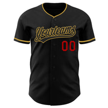 Load image into Gallery viewer, Custom Black Old Gold-Red Authentic Baseball Jersey
