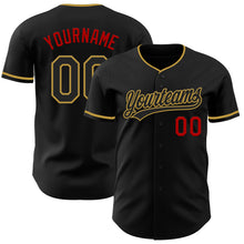 Load image into Gallery viewer, Custom Black Old Gold-Red Authentic Baseball Jersey
