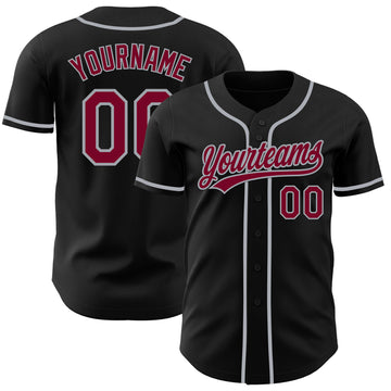 Custom Black Maroon-Gray Authentic Baseball Jersey