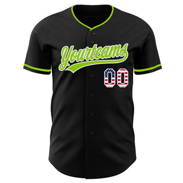 Custom Black USA Flag Neon Green-White Authentic Baseball Jersey