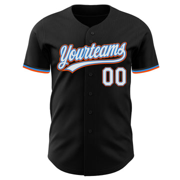 Custom Black White Electric Blue-Orange Authentic Baseball Jersey
