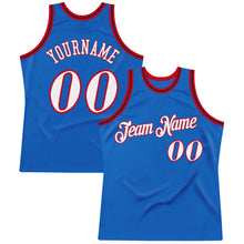 Load image into Gallery viewer, Custom Blue White-Red Authentic Throwback Basketball Jersey
