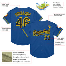 Load image into Gallery viewer, Custom Blue Black-Yellow Mesh Authentic Throwback Baseball Jersey
