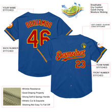 Load image into Gallery viewer, Custom Blue Red-Gold Mesh Authentic Throwback Baseball Jersey
