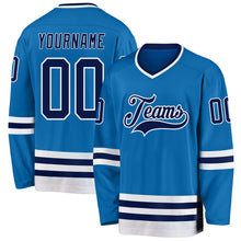 Laden Sie das Bild in den Galerie-Viewer, Custom Blue Navy-White Hockey Jersey
