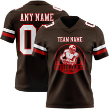 Load image into Gallery viewer, Custom Brown White-Red Authentic Football Jersey
