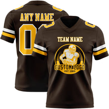 Load image into Gallery viewer, Custom Brown Gold-White Authentic Football Jersey
