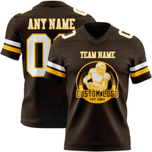 Load image into Gallery viewer, Custom Brown White-Gold Authentic Football Jersey
