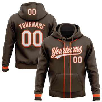 Custom Stitched Brown White-Orange Baseball Pullover Sweatshirt Hoodie