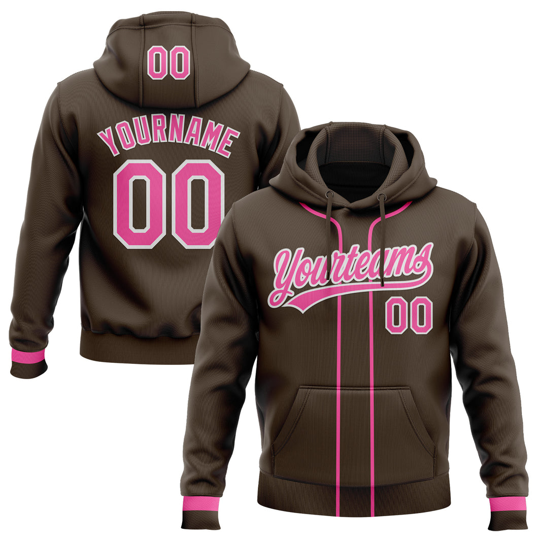 Custom Stitched Brown Pink-White Baseball Pullover Sweatshirt Hoodie