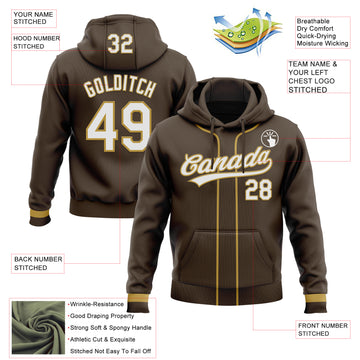 Custom Stitched Brown White-Old Gold Baseball Pullover Sweatshirt Hoodie