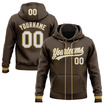 Custom Stitched Brown White-Old Gold Baseball Pullover Sweatshirt Hoodie