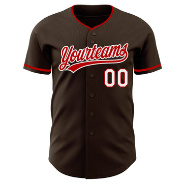 Custom Brown Red-White Authentic Baseball Jersey