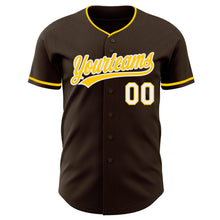 Load image into Gallery viewer, Custom Brown Yellow-White Authentic Baseball Jersey
