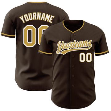 Custom Brown Old Gold-White Authentic Baseball Jersey