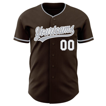 Custom Brown Gray-White Authentic Baseball Jersey