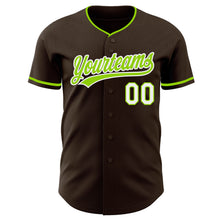 Load image into Gallery viewer, Custom Brown Neon Green-White Authentic Baseball Jersey
