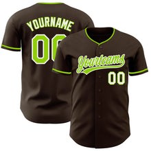 Load image into Gallery viewer, Custom Brown Neon Green-White Authentic Baseball Jersey
