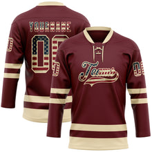 Charger l&#39;image dans la galerie, Custom Burgundy Vintage USA Flag-Cream Hockey Lace Neck Jersey
