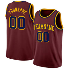 Laden Sie das Bild in den Galerie-Viewer, Custom Burgundy Navy-Gold Authentic Basketball Jersey
