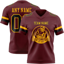Load image into Gallery viewer, Custom Burgundy Black-Gold Authentic Football Jersey
