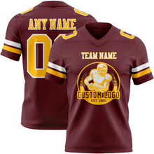 Load image into Gallery viewer, Custom Burgundy Gold-White Authentic Football Jersey
