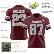 Load image into Gallery viewer, Custom Burgundy Gray-White Authentic Football Jersey
