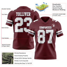 Load image into Gallery viewer, Custom Burgundy White-Gray Authentic Football Jersey
