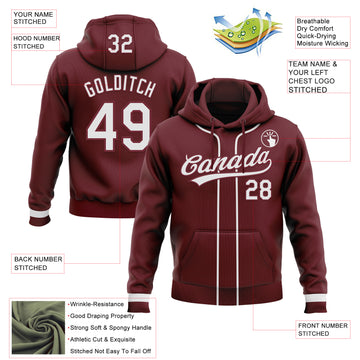 Custom Stitched Burgundy White-Burgundy Baseball Pullover Sweatshirt Hoodie