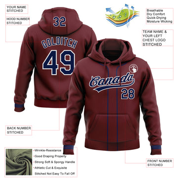 Custom Stitched Burgundy Navy-White Baseball Pullover Sweatshirt Hoodie