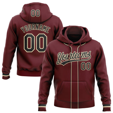 Custom Stitched Burgundy Black-Cream Baseball Pullover Sweatshirt Hoodie