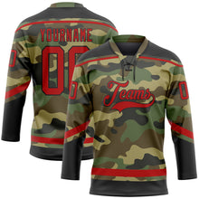 Load image into Gallery viewer, Custom Camo Red-Black Salute To Service Hockey Lace Neck Jersey
