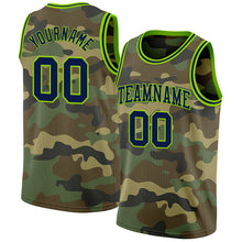 Laden Sie das Bild in den Galerie-Viewer, Custom Camo Navy-Neon Green Authentic Salute To Service Basketball Jersey
