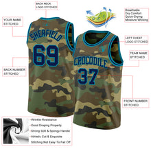 Load image into Gallery viewer, Custom Camo Navy-Teal Authentic Salute To Service Basketball Jersey
