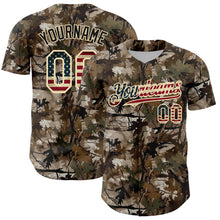 Загрузить изображение в средство просмотра галереи, Custom Camo Vintage USA Flag-Cream 3D Woodland Camo Authentic Salute To Service Baseball Jersey
