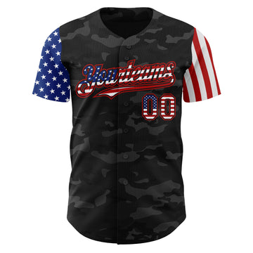 Custom Camo USA Flag Black-Red 3D Authentic Salute To Service Baseball Jersey