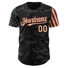 Загрузить изображение в средство просмотра галереи, Custom Camo Cream-Crimson 3D American Flag Authentic Salute To Service Baseball Jersey
