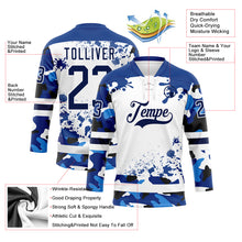 Загрузить изображение в средство просмотра галереи, Custom Camo Navy Royal-White Splash Hockey Lace Neck Jersey
