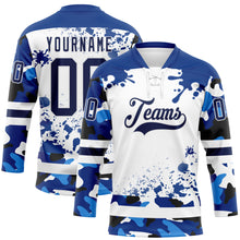 Загрузить изображение в средство просмотра галереи, Custom Camo Navy Royal-White Splash Hockey Lace Neck Jersey
