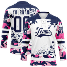 Загрузить изображение в средство просмотра галереи, Custom Camo Navy-White Splash Hockey Lace Neck Jersey
